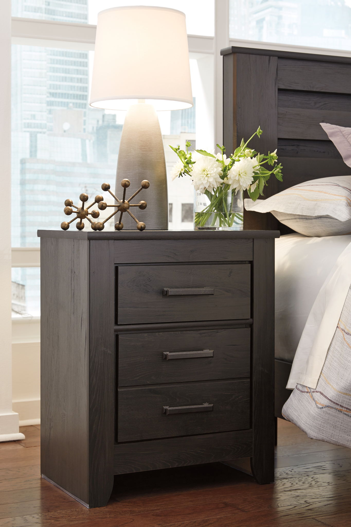 Brinxton - Two Drawer Night Stand - Charcoal - The Sleep Loft - Online Mattress Showroom NYC
