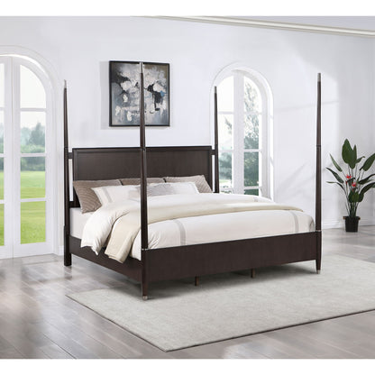 Niguel - Queen Size 4 Poster Bed With Finials, Floating Headboard - Brown