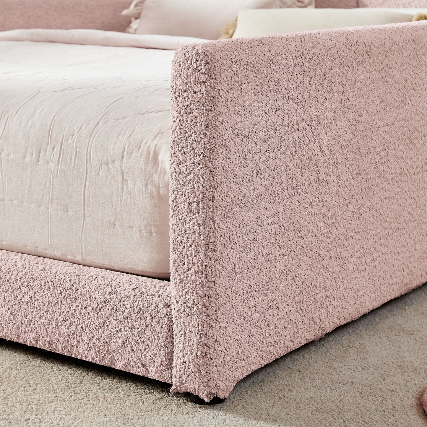 Cute Rabbit Ear Upholstered Platform Bed Frame With Safety Rail - The Sleep Loft - Online Mattress Showroom NYC