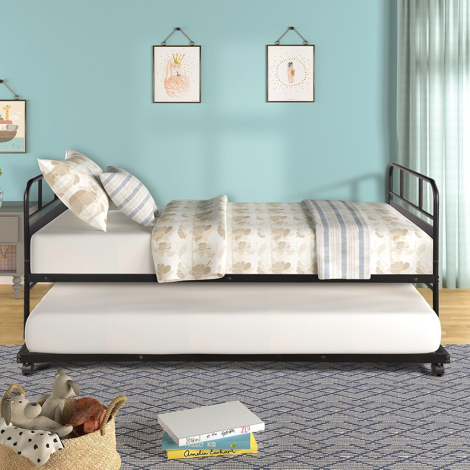 Twin Size Daybed Platform Bed Frame With Trundle Built In Casters - Black - The Sleep Loft - Online Mattress Showroom NYC
