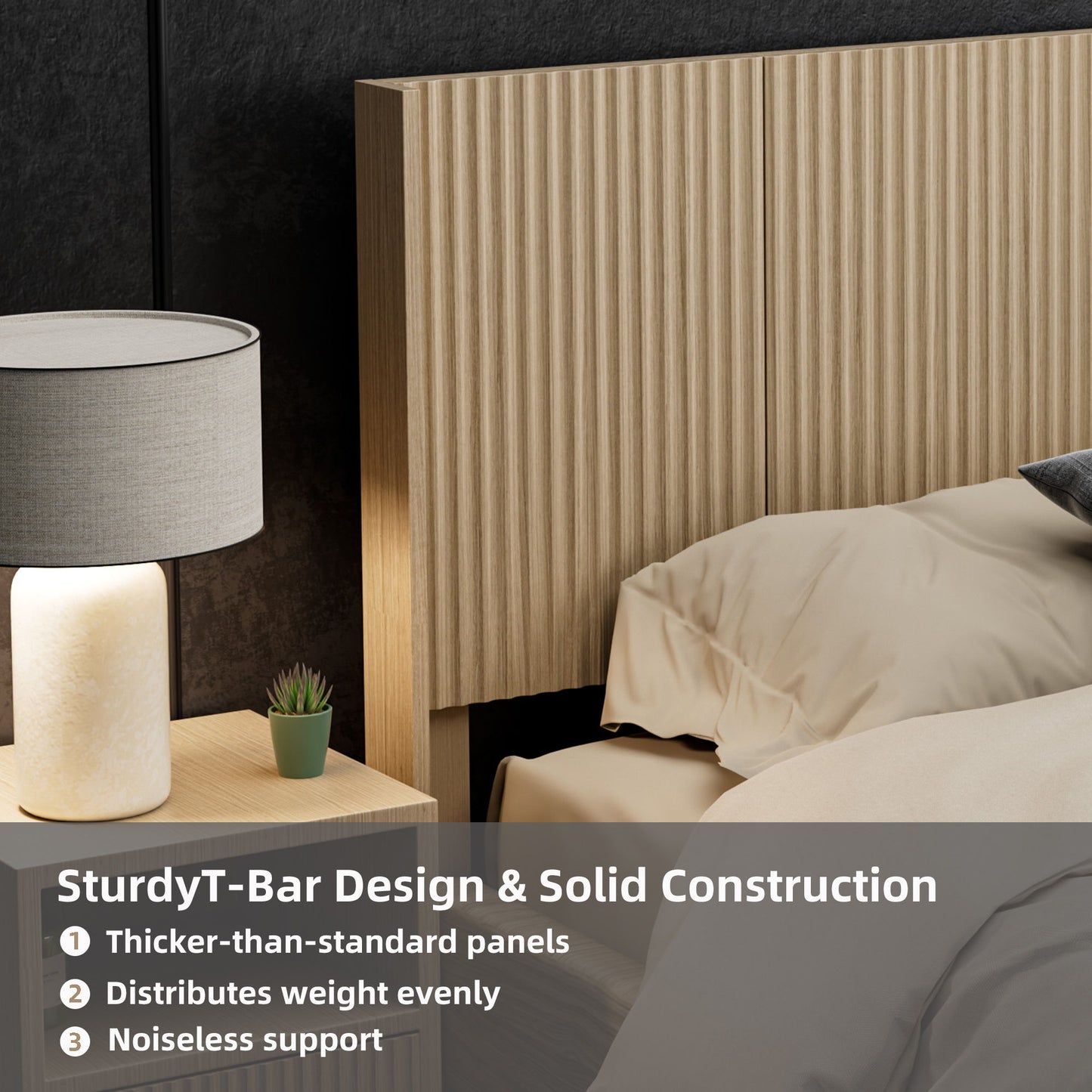 Modern Wide Wall Mounted Fluted Panel Headboard - The Sleep Loft - Online Mattress Showroom NYC