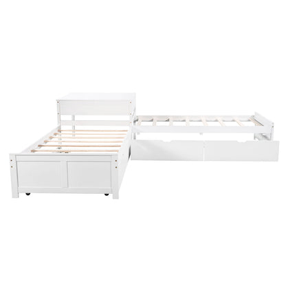 L Shaped Platform Bed With Trundle And Drawers Linked With Built In Desk - The Sleep Loft - Online Mattress Showroom NYC