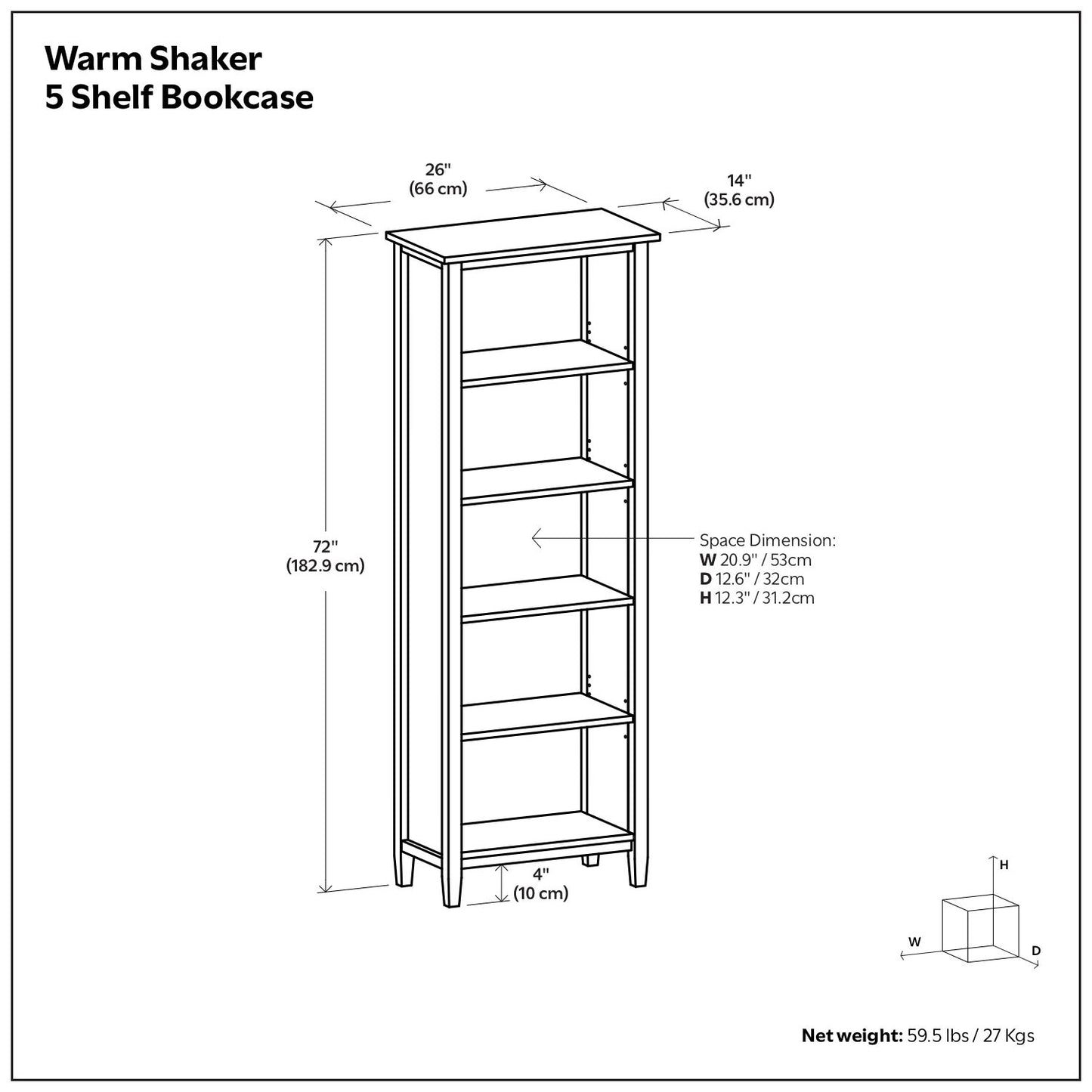 Warm Shaker - 5 Shelf Bookcase - The Sleep Loft - Online Mattress Showroom NYC