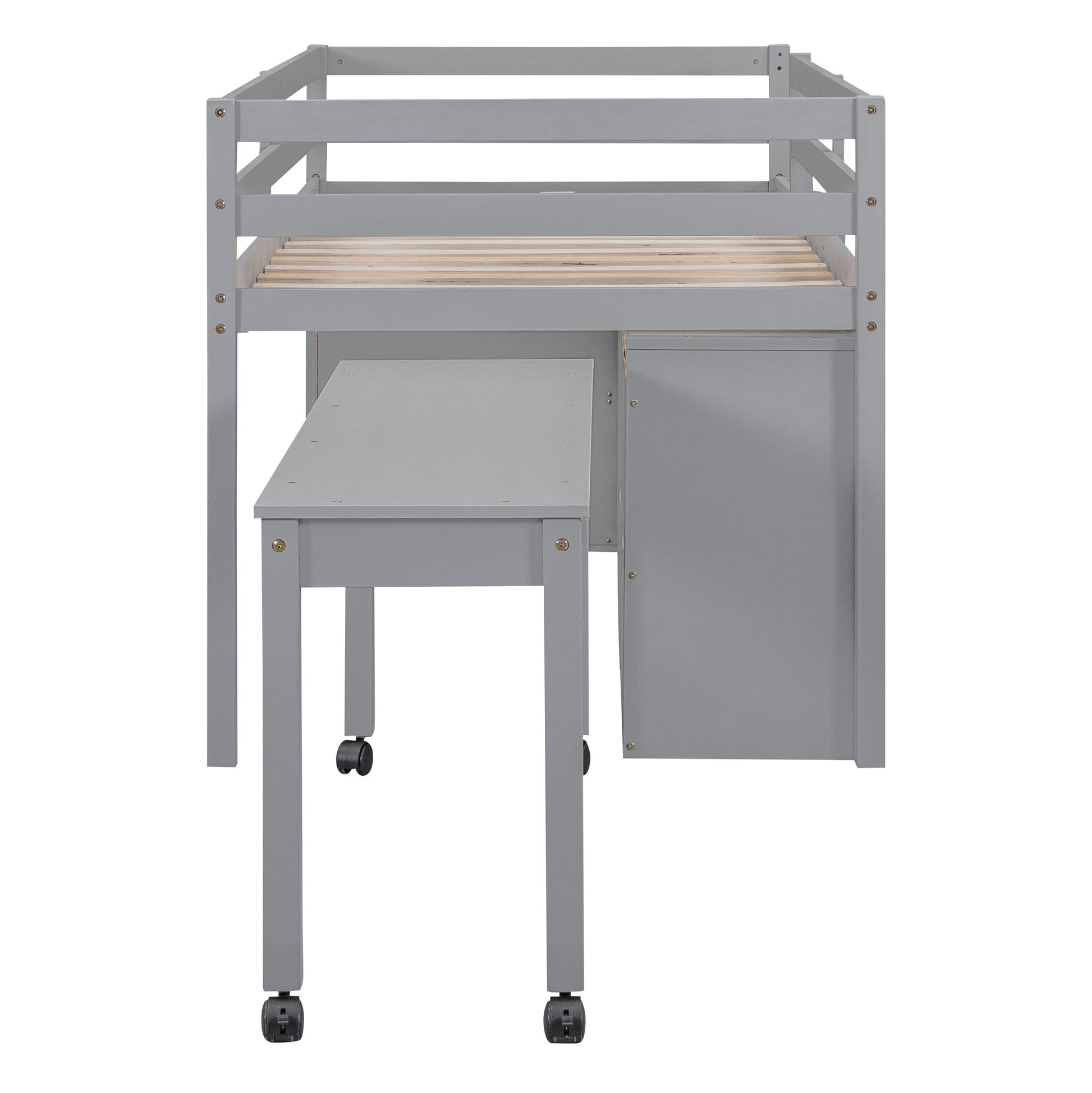 Loft Bed With Retractable Writing Desk And 4 Drawers, With Lateral Portable Desk And Shelves - The Sleep Loft - Online Mattress Showroom NYC