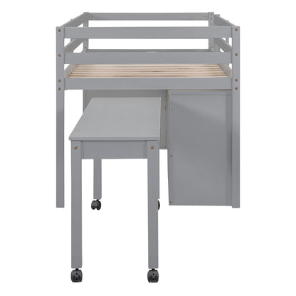 Loft Bed With Retractable Writing Desk And 4 Drawers, With Lateral Portable Desk And Shelves - The Sleep Loft - Online Mattress Showroom NYC