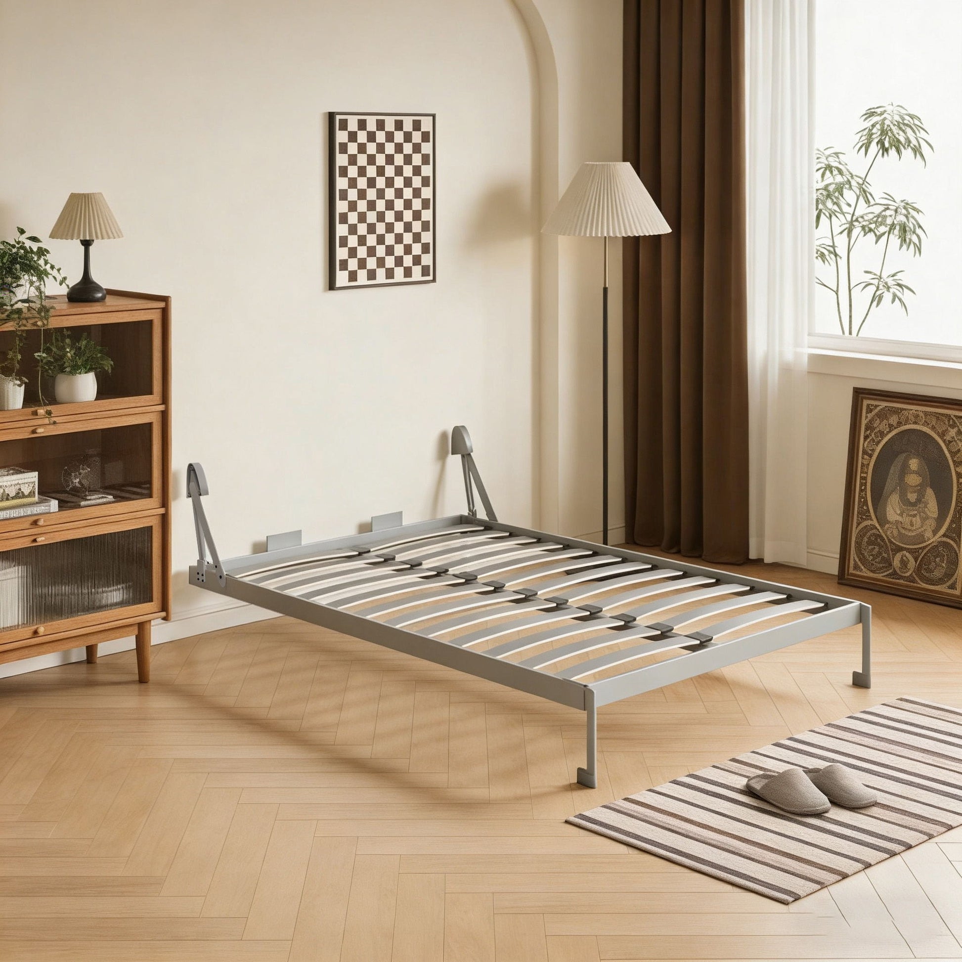 Queen Size Vertical Murphy Wall Cabinet Folding Bed With Automatic Legs - Gray - The Sleep Loft - Online Mattress Showroom NYC