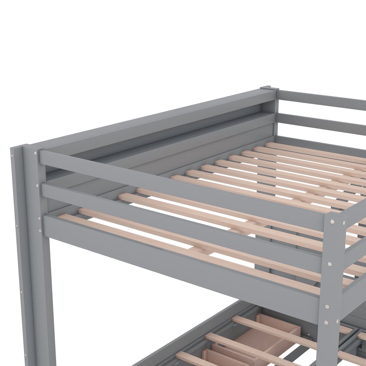 Wood Full Size Convertible Bunk Bed With Storage Staircase, Bedside Table, And 3 Drawers - Gray - The Sleep Loft - Online Mattress Showroom NYC