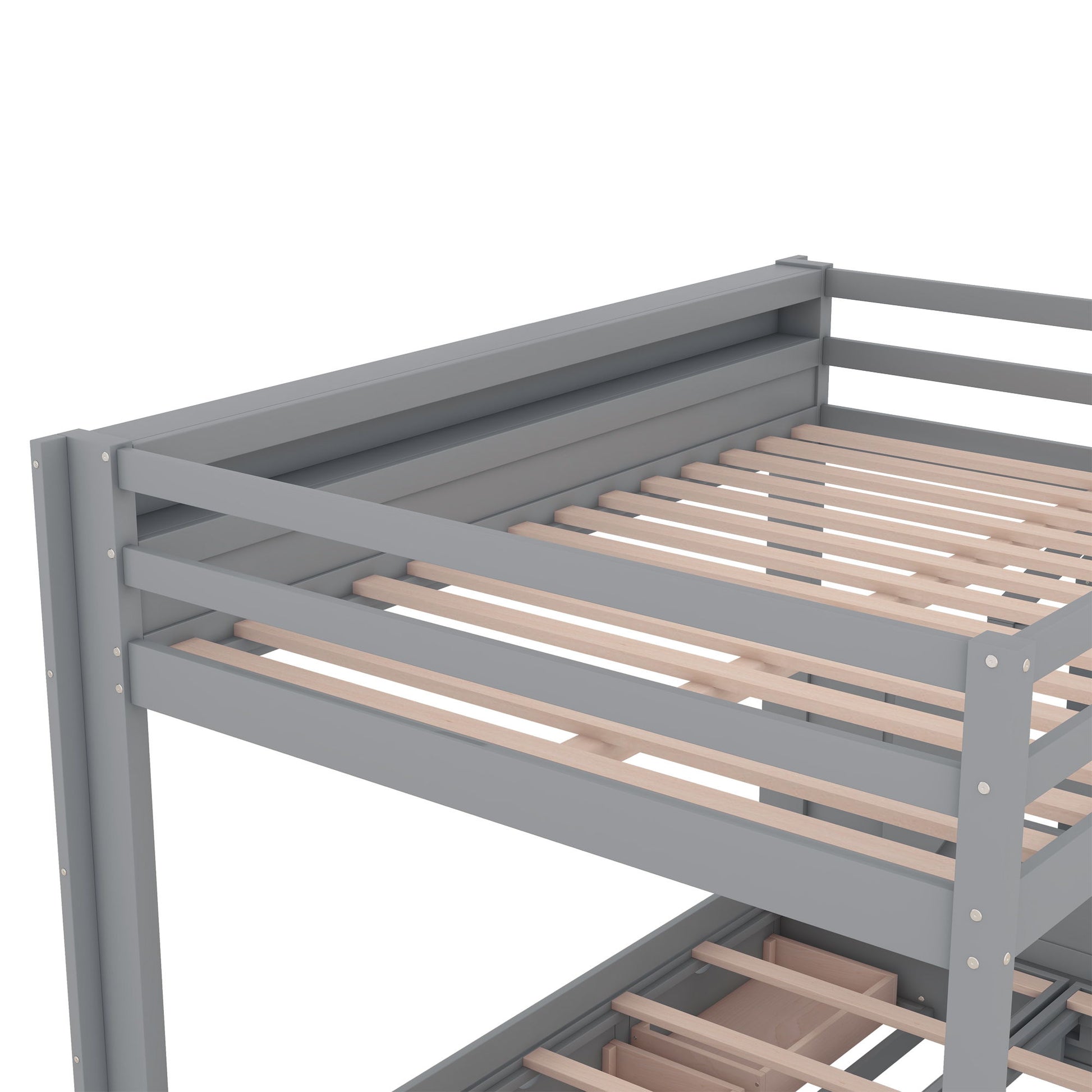 Wood Full Size Convertible Bunk Bed With Storage Staircase, Bedside Table, And 3 Drawers - Gray - The Sleep Loft - Online Mattress Showroom NYC