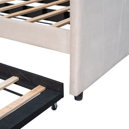 Upholstered Daybed Sofa Bed With Trundle Bed And Wood Slat - The Sleep Loft - Online Mattress Showroom NYC