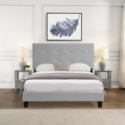 Full Size Upholstered Platform Bed Frame With Tufted Headboard, Strong Wood Slat Support - Gray - The Sleep Loft - Online Mattress Showroom NYC