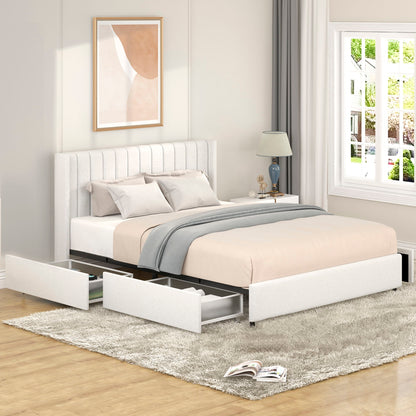 Anda - Boucle Upholstered Platform Bed With Patented Drawers Storage - Ivory - The Sleep Loft - Online Mattress Showroom NYC