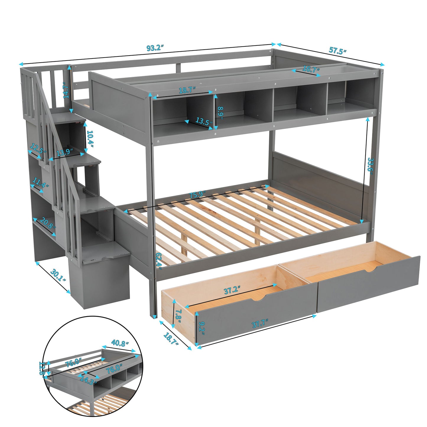 Bunk Bed With Shelfs, Storage Staircase And 2 Drawers - The Sleep Loft - Online Mattress Showroom NYC