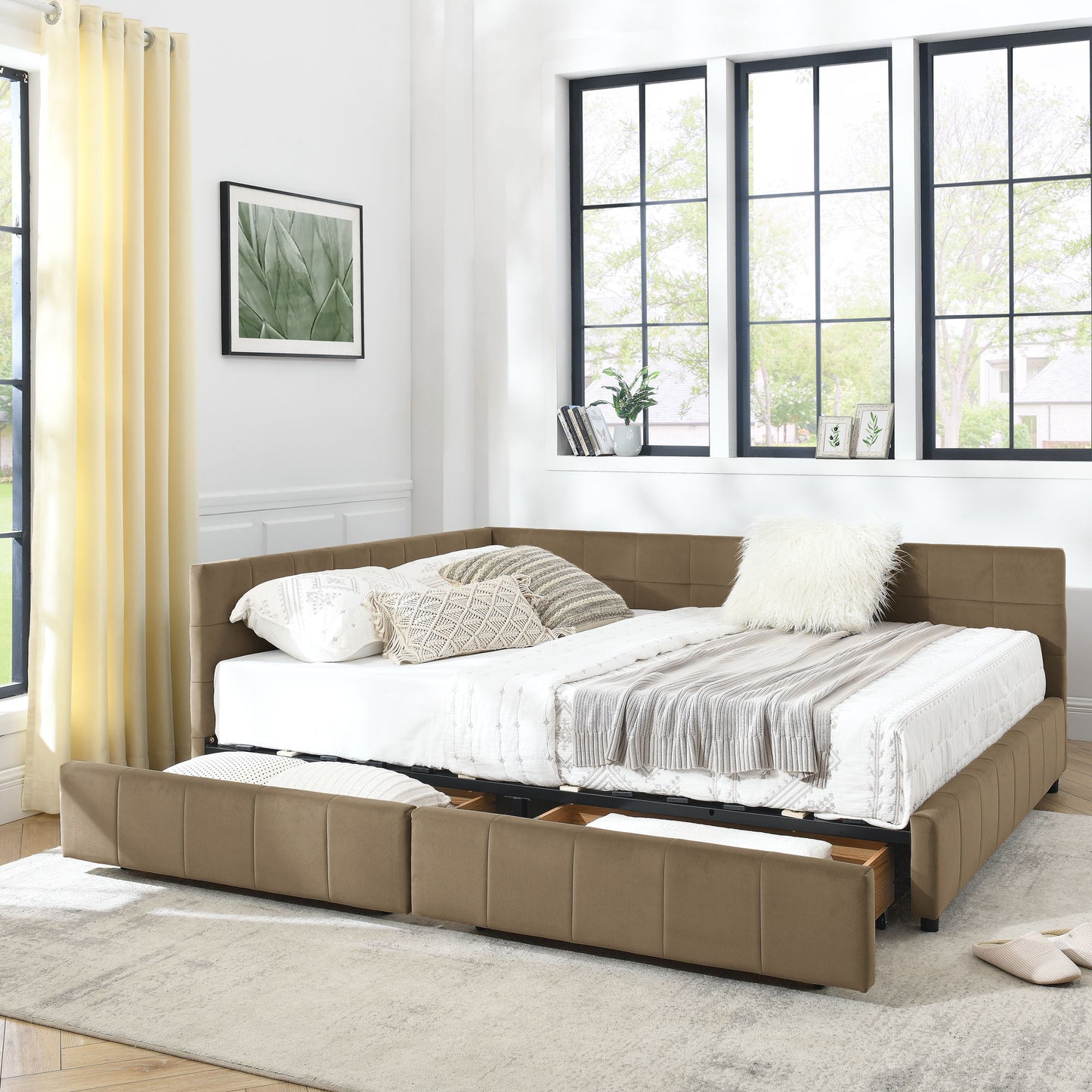 Mid-Century Storage Upholstered Tufted Bed Frame With Backrest And Armrests - The Sleep Loft - Online Mattress Showroom NYC