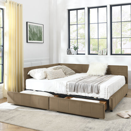Mid-Century Storage Upholstered Tufted Bed Frame With Backrest And Armrests - The Sleep Loft - Online Mattress Showroom NYC