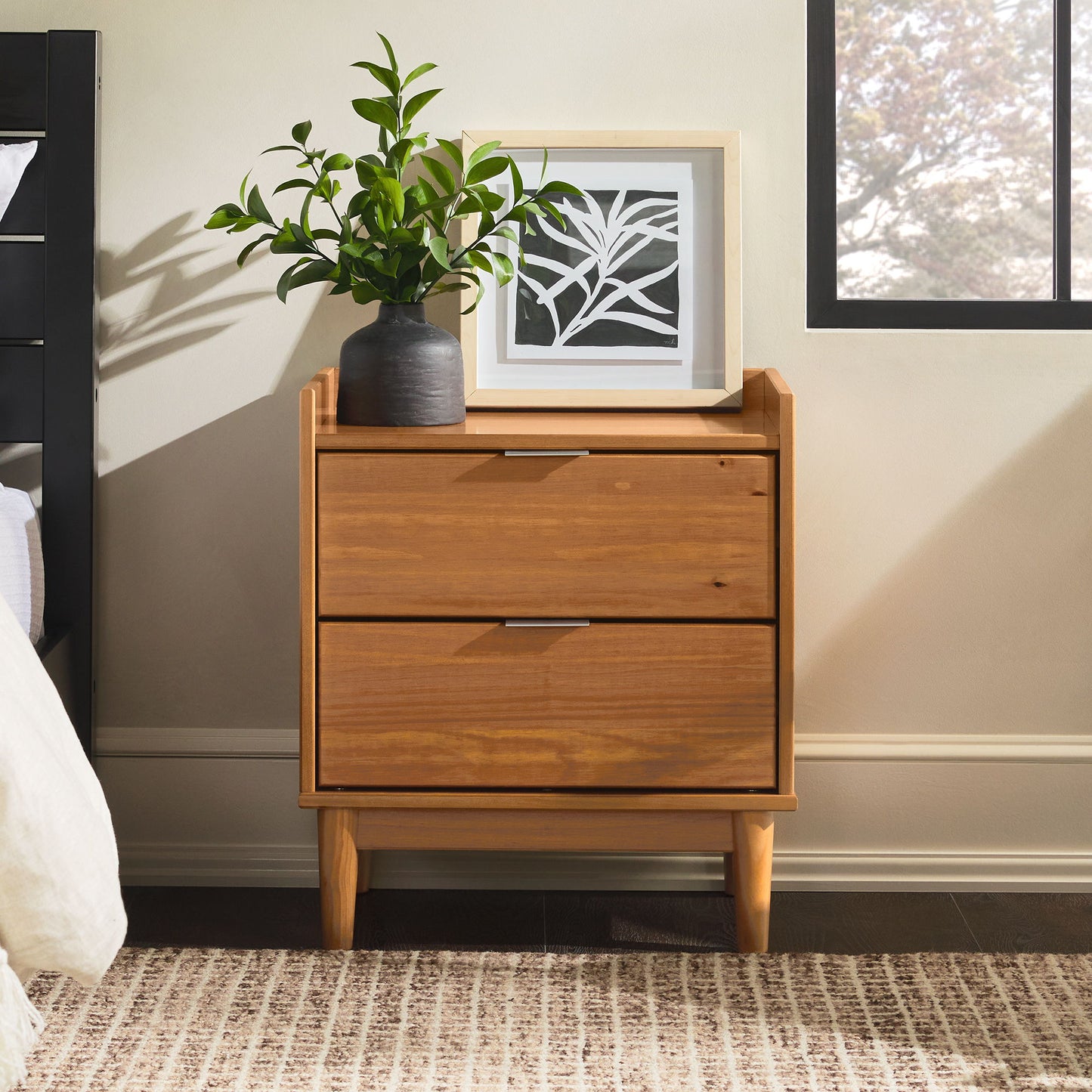 Mid-Century Modern 2 Drawer Nightstand - The Sleep Loft - Online Mattress Showroom NYC