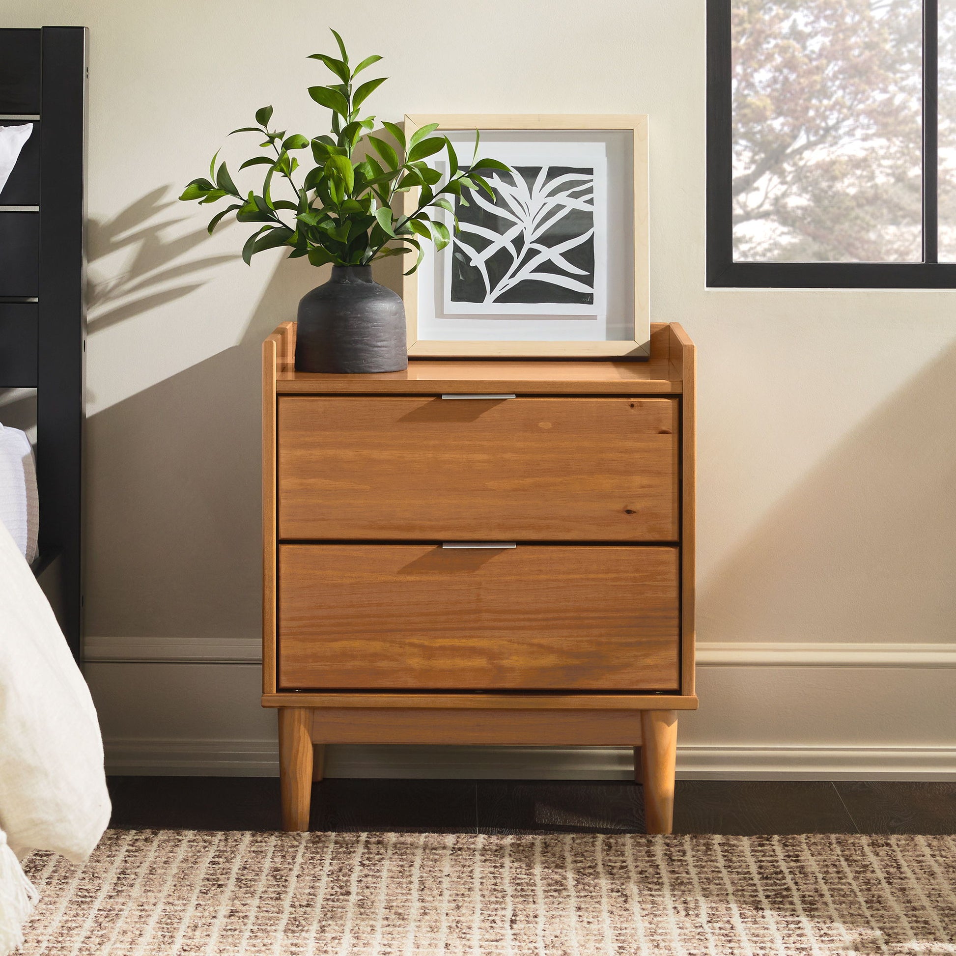 Mid-Century Modern 2 Drawer Nightstand - The Sleep Loft - Online Mattress Showroom NYC