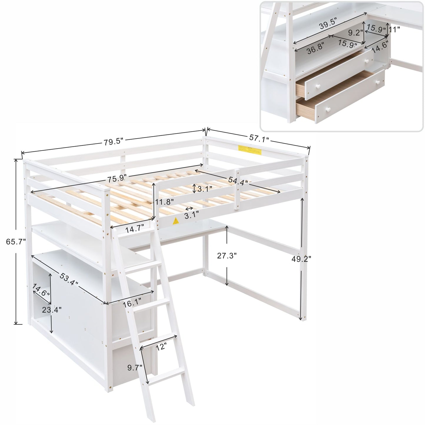 Modern Loft Bed With Built In Desk, Shelves, And 2 Drawers - The Sleep Loft - Online Mattress Showroom NYC