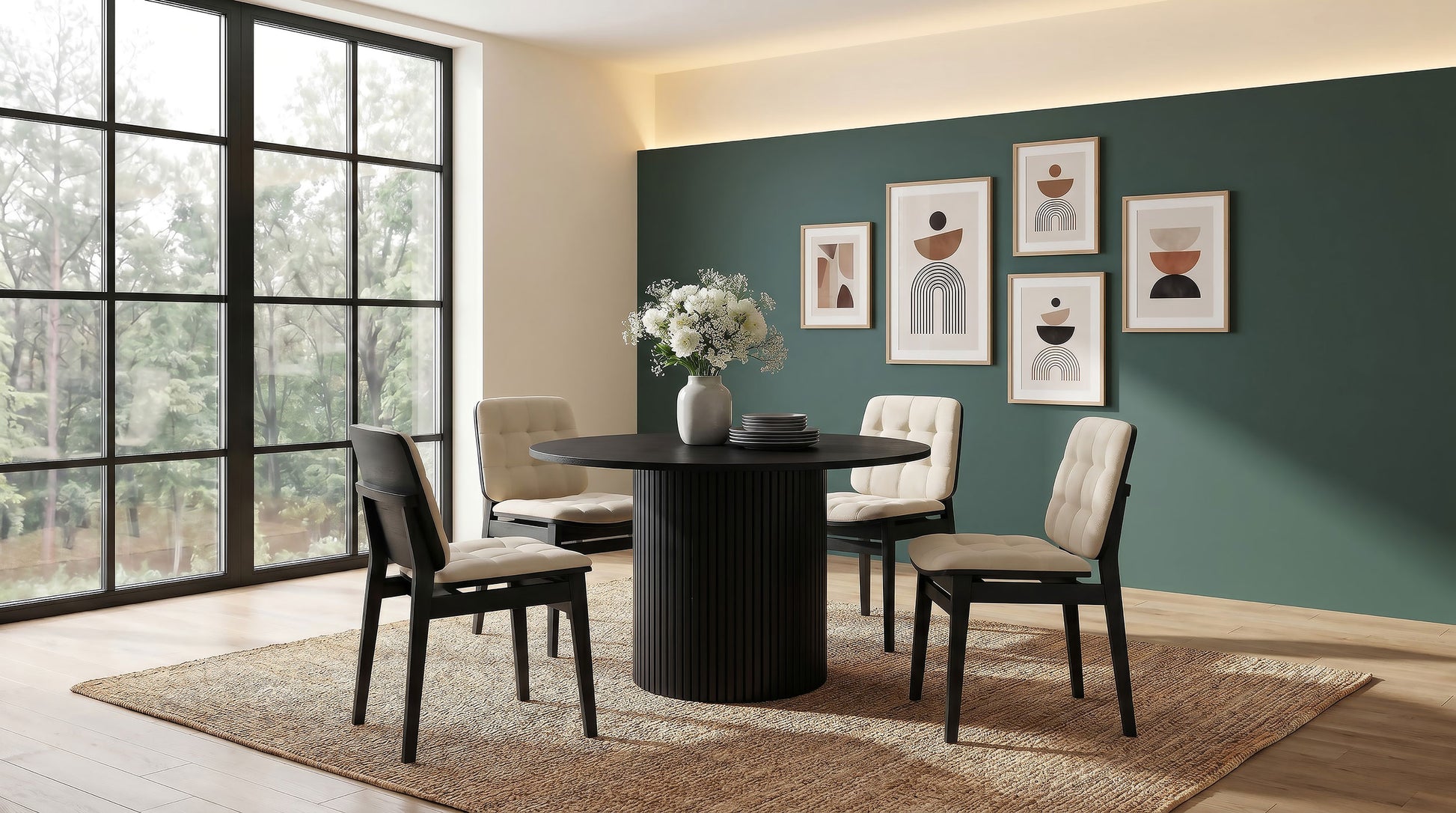 Hamlyn 5-piece Round Wood Dining Set Cream and Black