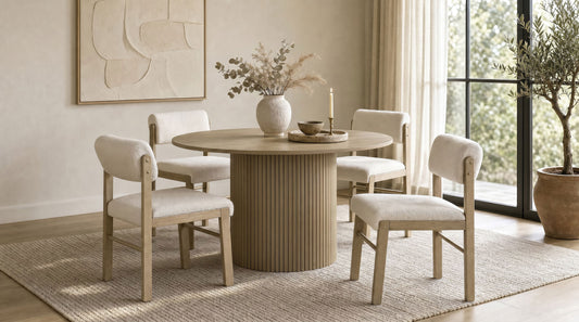 Hamlyn 5-piece Round Wood Dining Set Cream and Natural Oak - The Sleep Loft - Online Mattress Showroom NYC