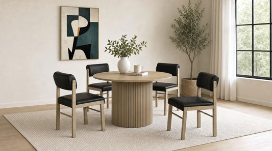 Hamlyn 5-piece Round Wood Dining Set Black and Natural Oak - The Sleep Loft - Online Mattress Showroom NYC