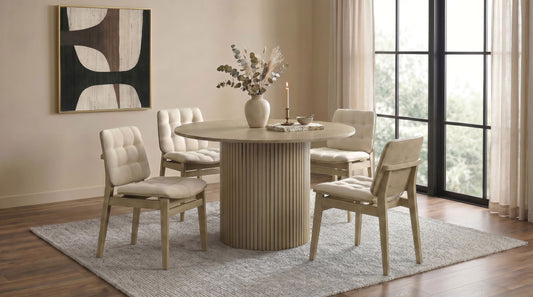 Hamlyn 5-piece Round Wood Dining Set Cream and Natural Oak - The Sleep Loft - Online Mattress Showroom NYC