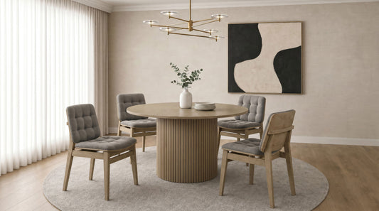 Hamlyn 5-piece Round Wood Dining Set Grey and Natural Oak - The Sleep Loft - Online Mattress Showroom NYC