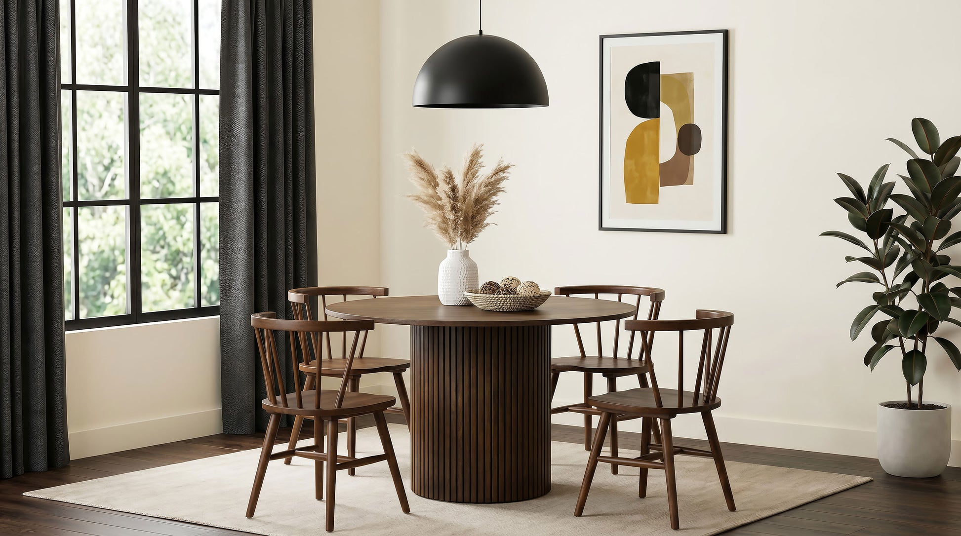 Hamlyn 5-piece Round Wood Dining Set Walnut