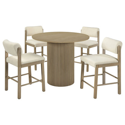 Hamlyn 5-piece Round Wood Counter Height Dining Set Cream and Natural Oak