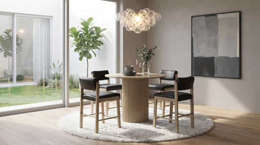 Hamlyn 5-piece Round Wood Counter Height Dining Set Black and Natural Oak - The Sleep Loft - Online Mattress Showroom NYC