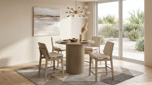 Hamlyn 5-piece Round Wood Counter Height Dining Set Cream and Natural Oak - The Sleep Loft - Online Mattress Showroom NYC