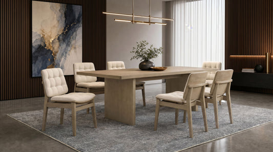 Decker 7-piece 82-inch Rectangular Dining Set Cream and Natural Oak - The Sleep Loft - Online Mattress Showroom NYC