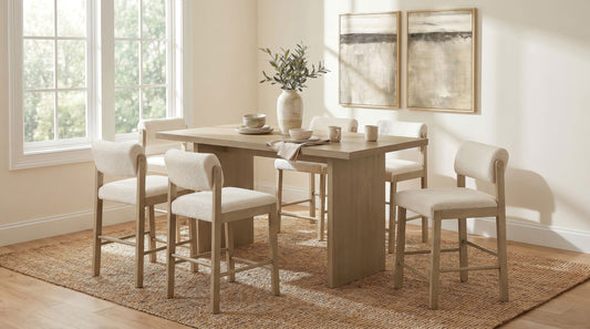 Decker 7-piece 70-inch Rectangular Counter Height Dining Set Cream and Natural Oak - The Sleep Loft - Online Mattress Showroom NYC