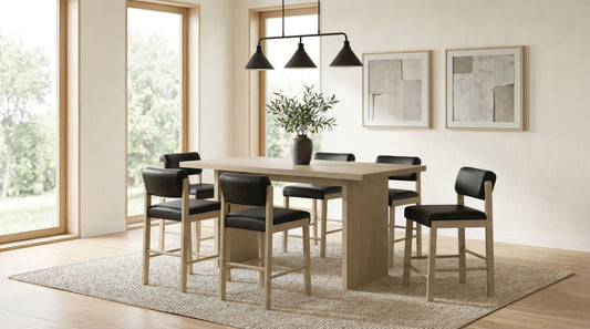 Decker 7-piece 70-inch Rectangular Counter Height Dining Set Black and Natural Oak - The Sleep Loft - Online Mattress Showroom NYC
