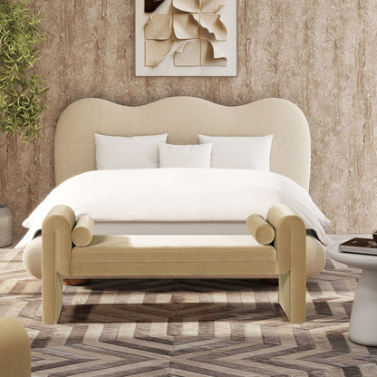 Mason - Arched Arm Bench With Bolster Pillows - Camel Brown Beige - The Sleep Loft - Online Mattress Showroom NYC
