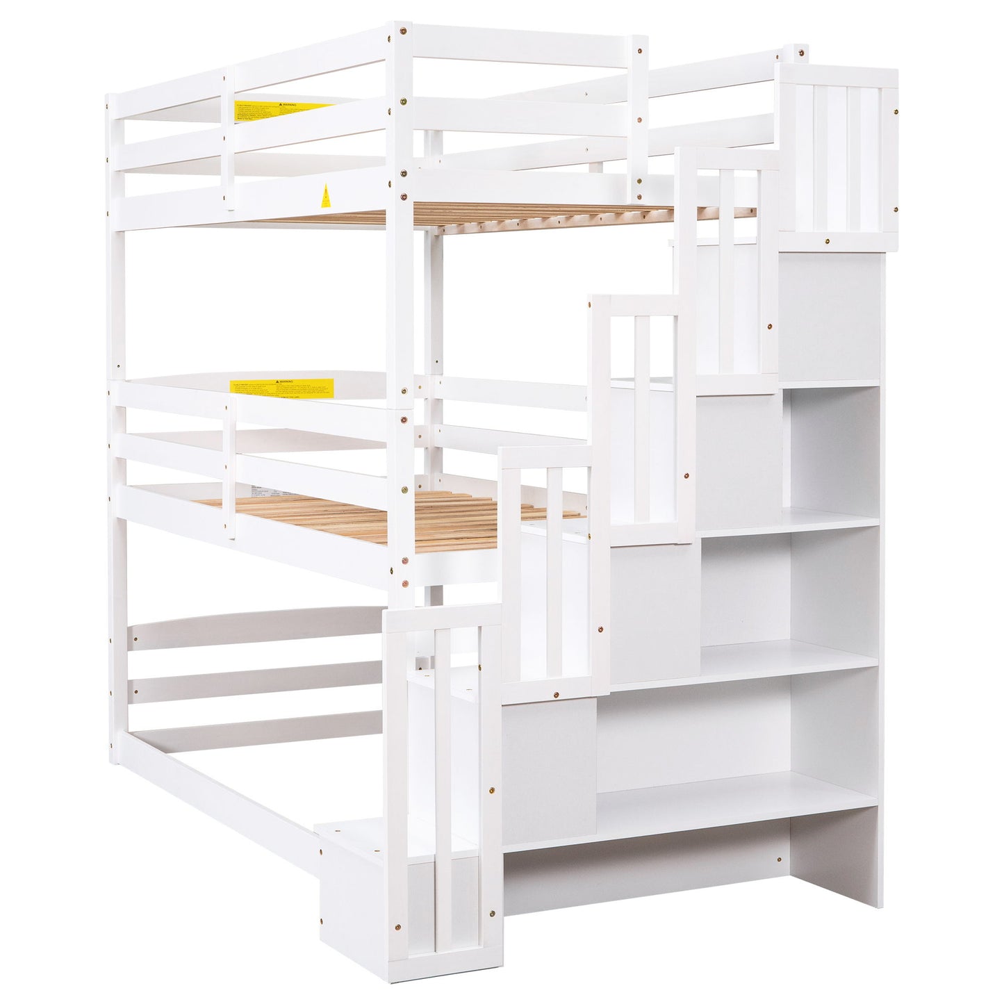 Twin Size Triple Bunk Bed With Storage Staircase, Separate Design - White - The Sleep Loft - Online Mattress Showroom NYC