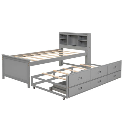 Platform Bed With Storage Headboard, USB, Trundle And 3 Drawers - The Sleep Loft - Online Mattress Showroom NYC