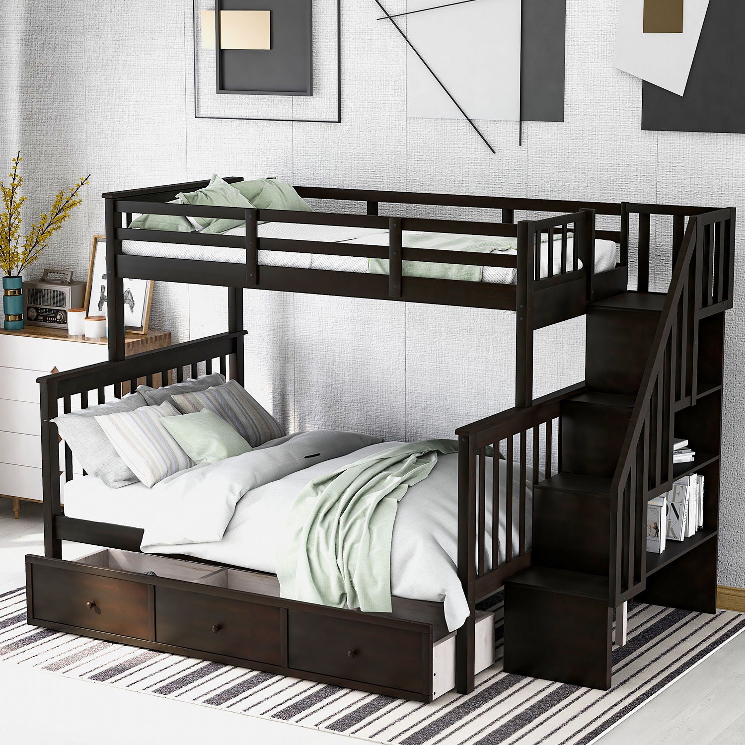 Stairway Bunk Bed With Storage And Guard Rail For Bedroom - The Sleep Loft - Online Mattress Showroom NYC