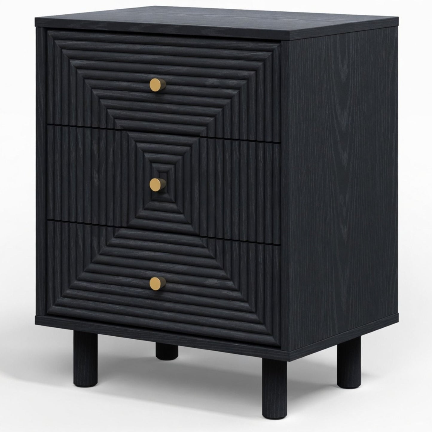 3 Drawer Nightstand - Black - Wood