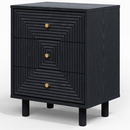 3 Drawer Nightstand - Black - Wood