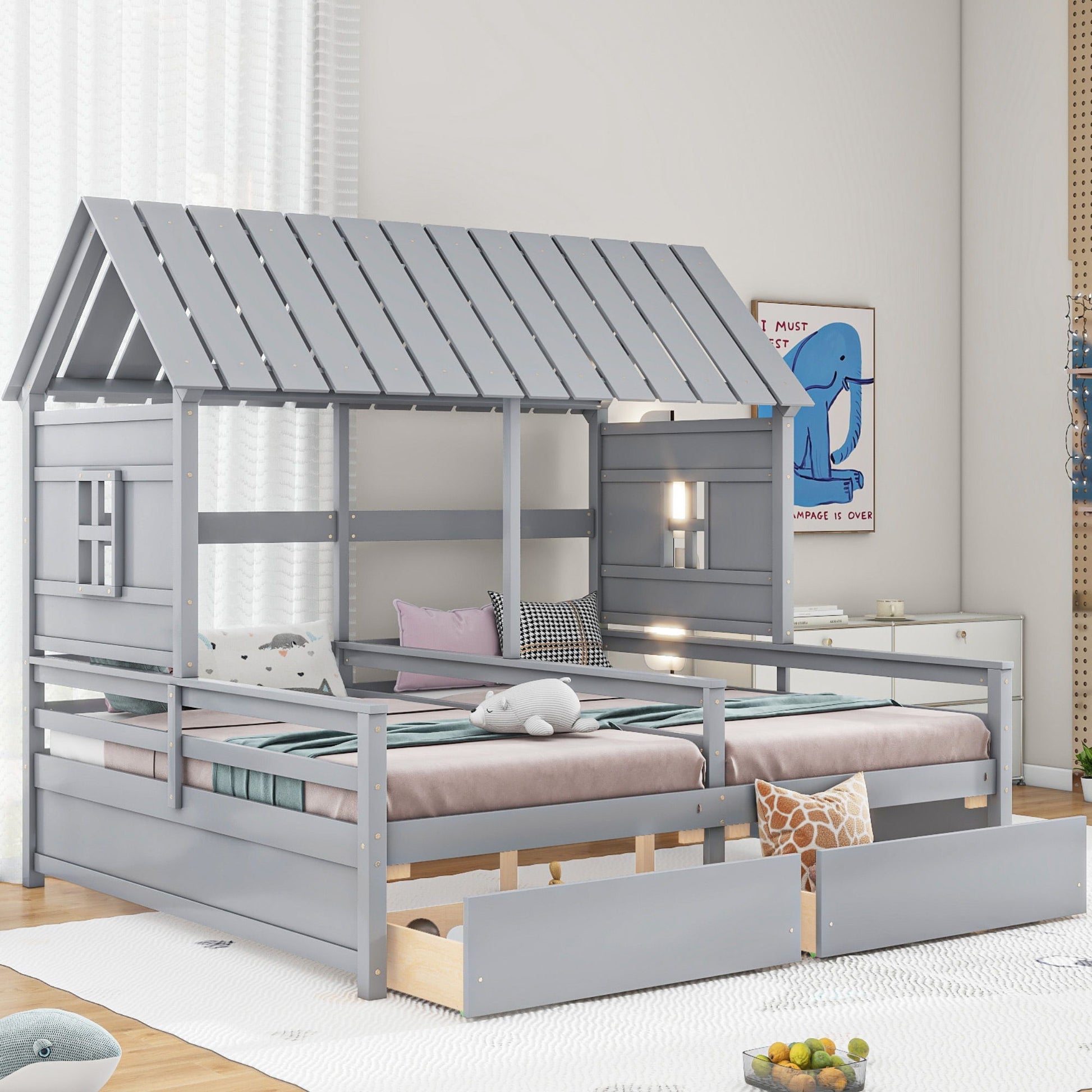 House Platform Beds With 2 Drawers, Side By Side Design - The Sleep Loft - Online Mattress Showroom NYC