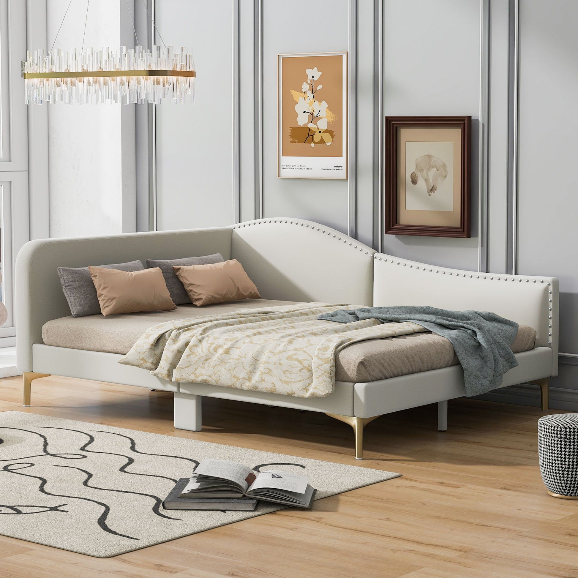 Upholstered Daybed With Headboard And Armrest, Support Legs - The Sleep Loft - Online Mattress Showroom NYC