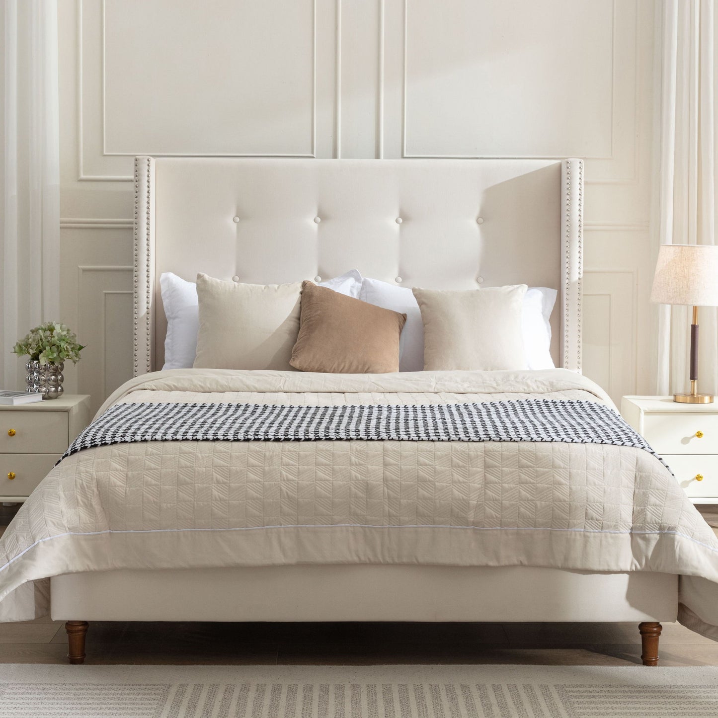 Peyton - Upholstered Bed With 54" High Headboard, Traditional Hand Buttoned Tufting - The Sleep Loft - Online Mattress Showroom NYC