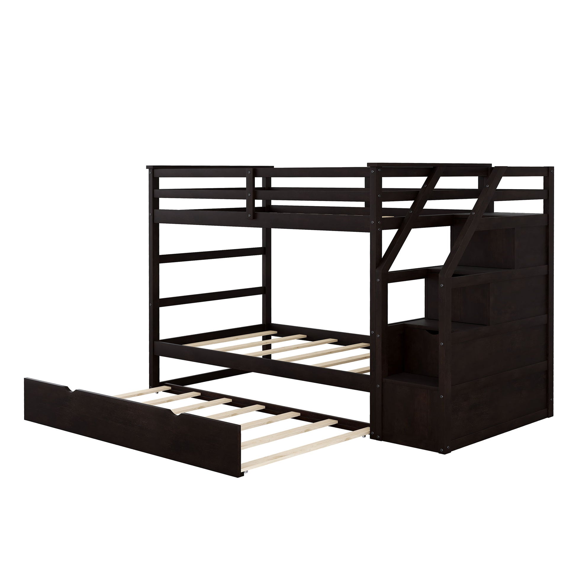 Twin Over Twin Bunk Bed With Twin Size Trundle And 3 Storage Stairs - Espresso - The Sleep Loft - Online Mattress Showroom NYC