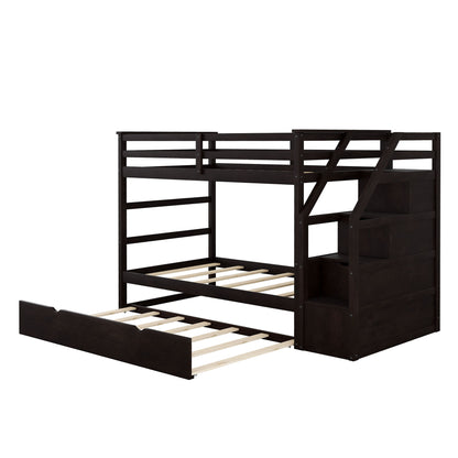 Twin Over Twin Bunk Bed With Twin Size Trundle And 3 Storage Stairs - Espresso - The Sleep Loft - Online Mattress Showroom NYC