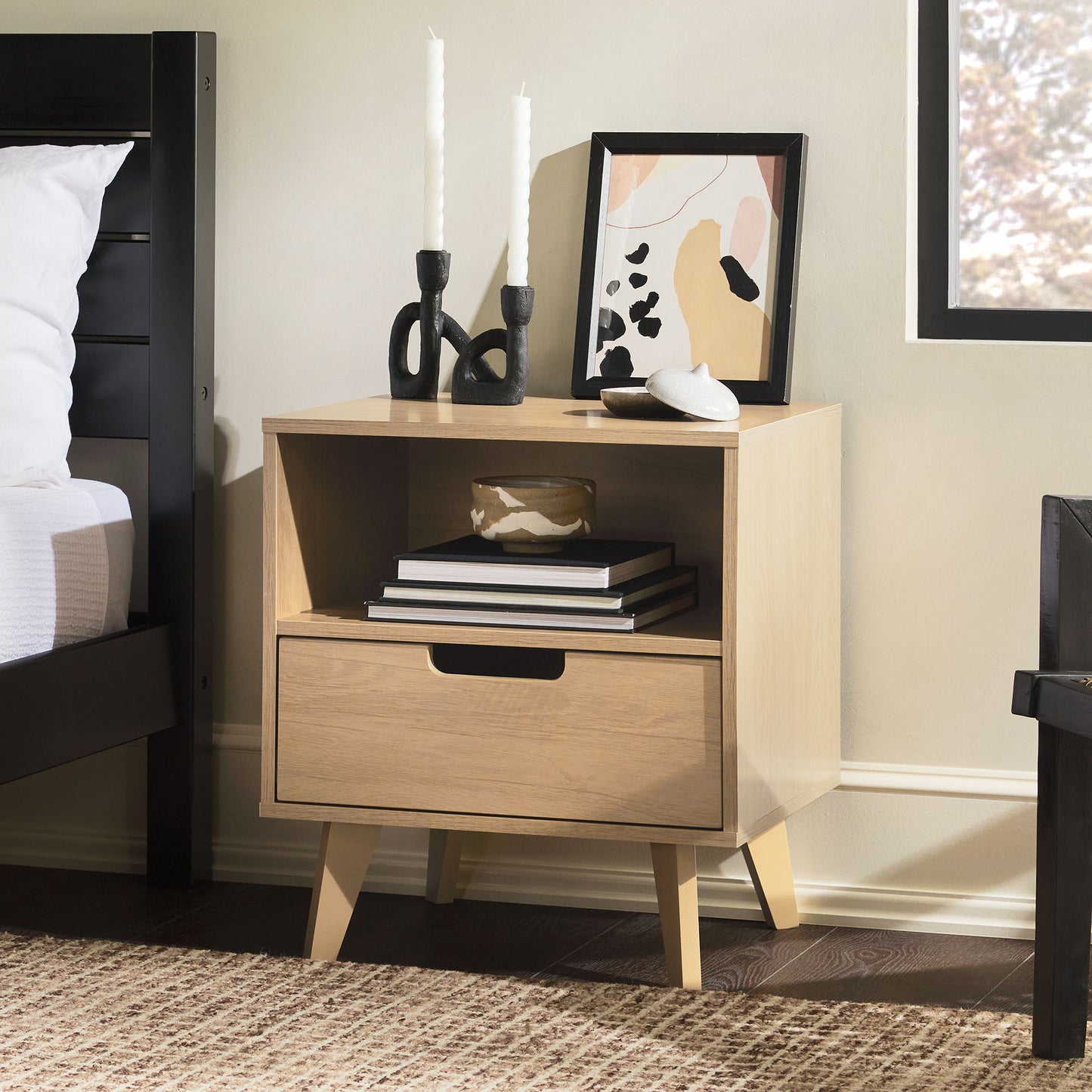 Modern 1 Drawer Nightstand With Open Cubby - The Sleep Loft - Online Mattress Showroom NYC