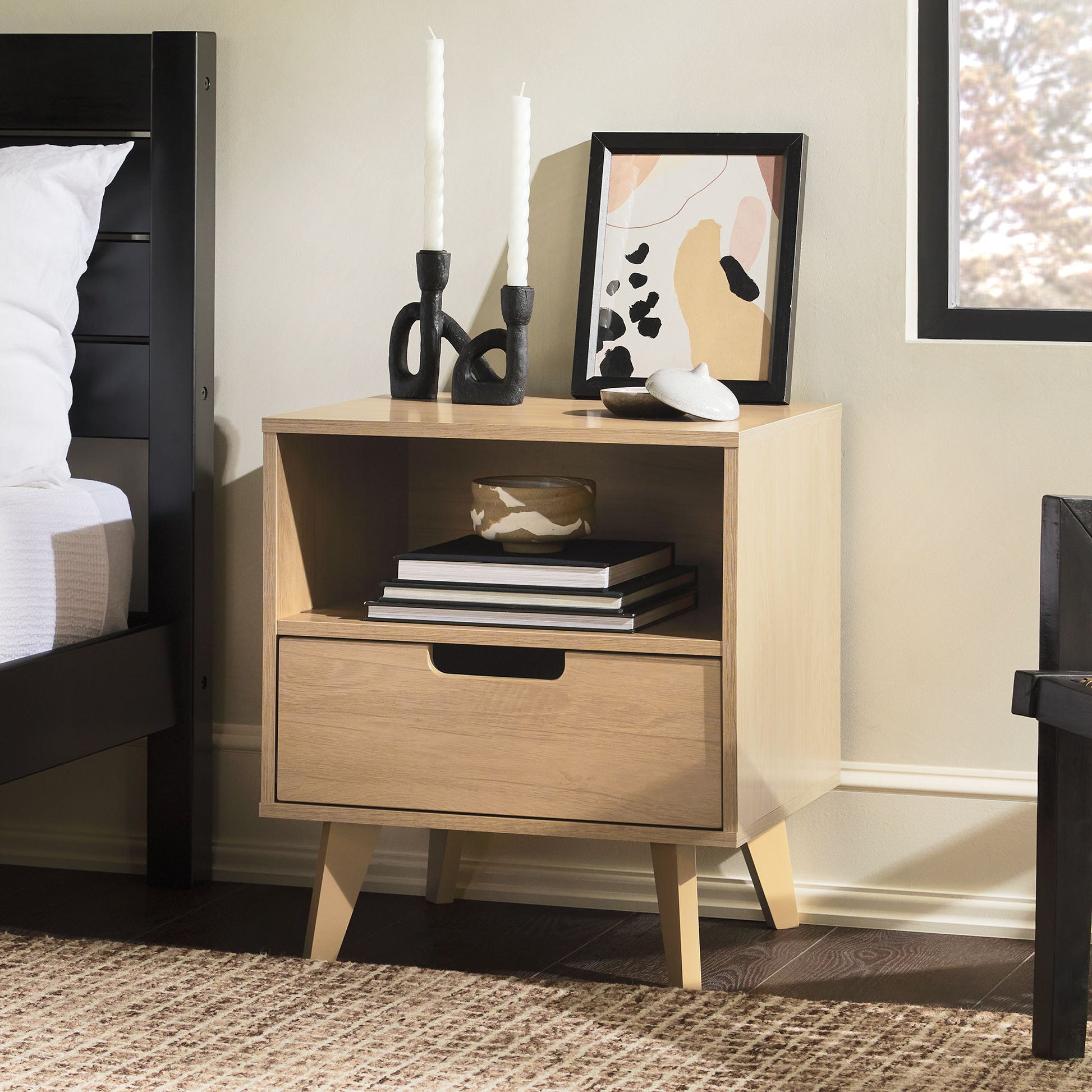 Modern 1 Drawer Nightstand With Open Cubby - The Sleep Loft - Online Mattress Showroom NYC