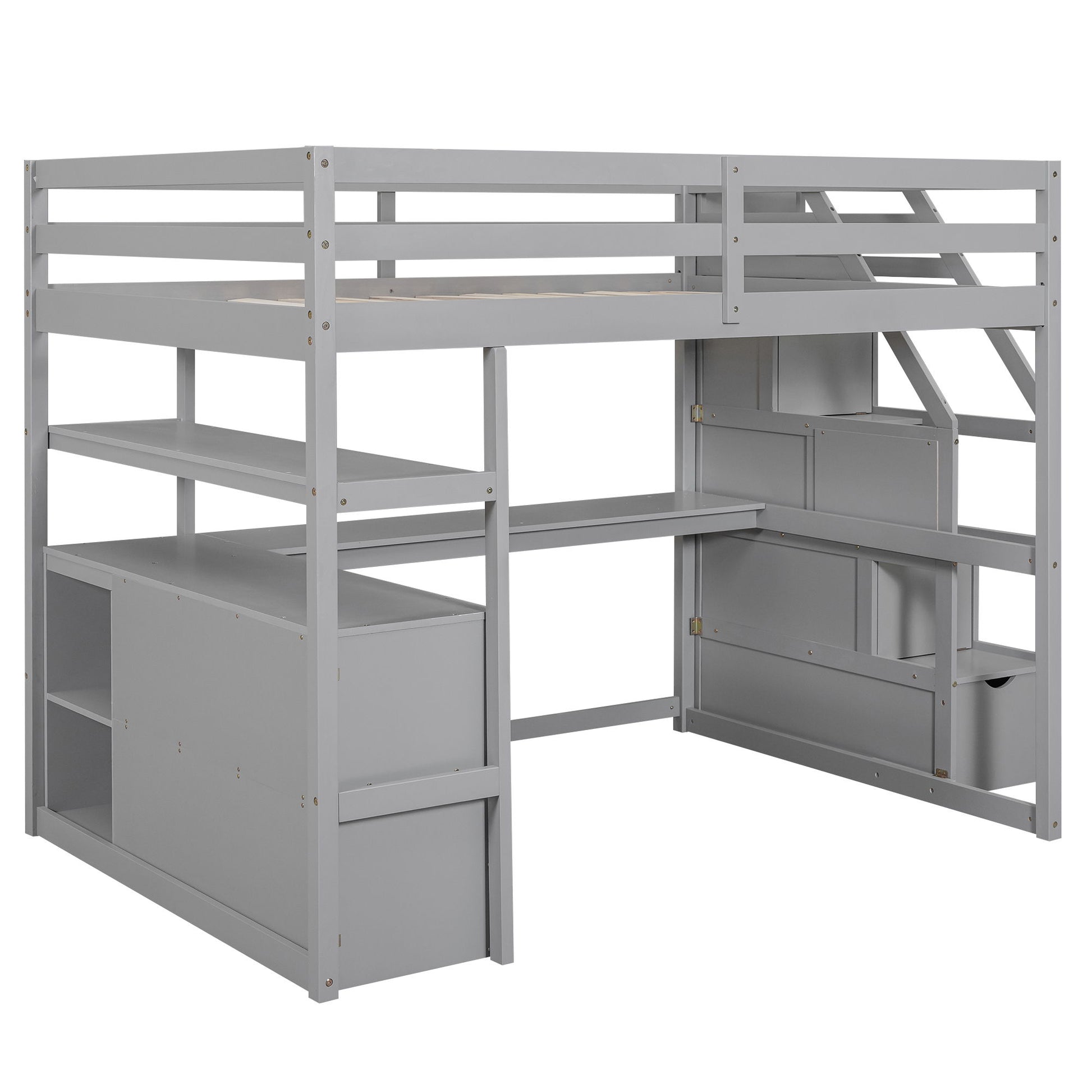 Loft Bed With Desk, Shelves, 2 Drawers, Storage Staircase - The Sleep Loft - Online Mattress Showroom NYC