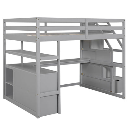 Loft Bed With Desk, Shelves, 2 Drawers, Storage Staircase - The Sleep Loft - Online Mattress Showroom NYC
