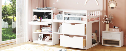 Low Loft Bed With Rolling Desk, Shelf And Drawers - The Sleep Loft - Online Mattress Showroom NYC
