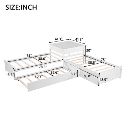 L Shaped Platform Bed With Trundle And Drawers Linked With Built In Desk - The Sleep Loft - Online Mattress Showroom NYC
